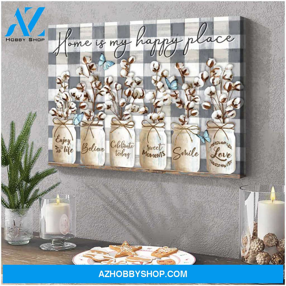 Farm Farmhouse Home Is My Happy Place Butterfly Canvas Wall Art Decor