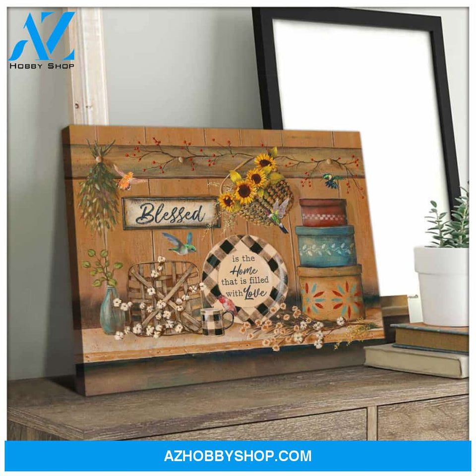 Farm Farmhouse Hummingbird Blessed is the home that is filled with love Canvas Wall Art Decor