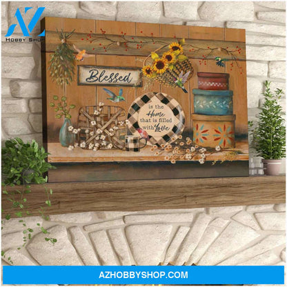 Farm Farmhouse Hummingbird Blessed is the home that is filled with love Canvas Wall Art Decor