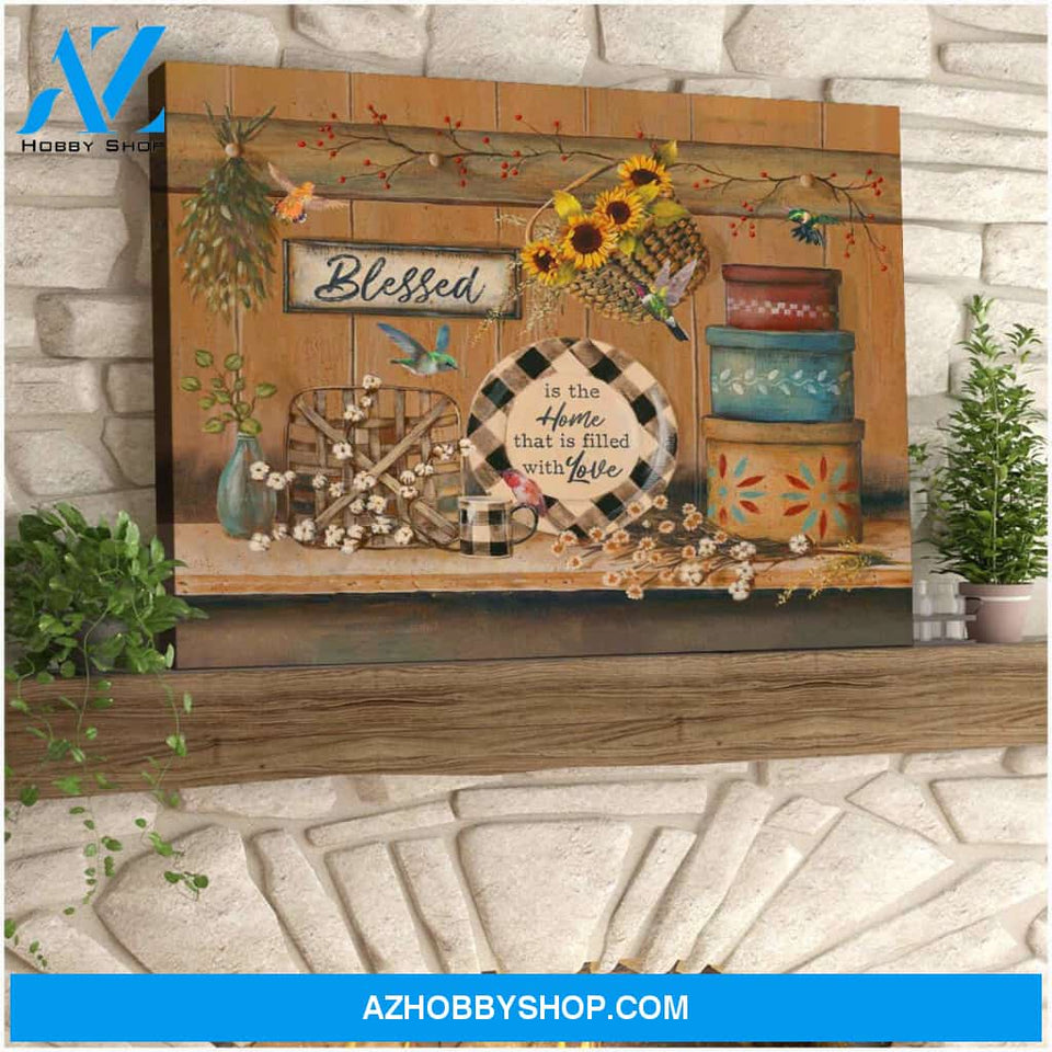 Farm Farmhouse Hummingbird Blessed is the home that is filled with love Canvas Wall Art Decor