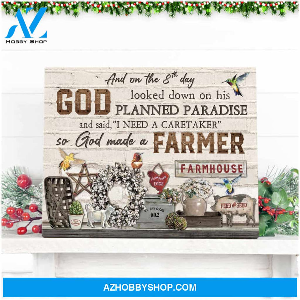 Farm Farmhouse Hummingbirds Canvas So God made a farmer Wall Art Decor