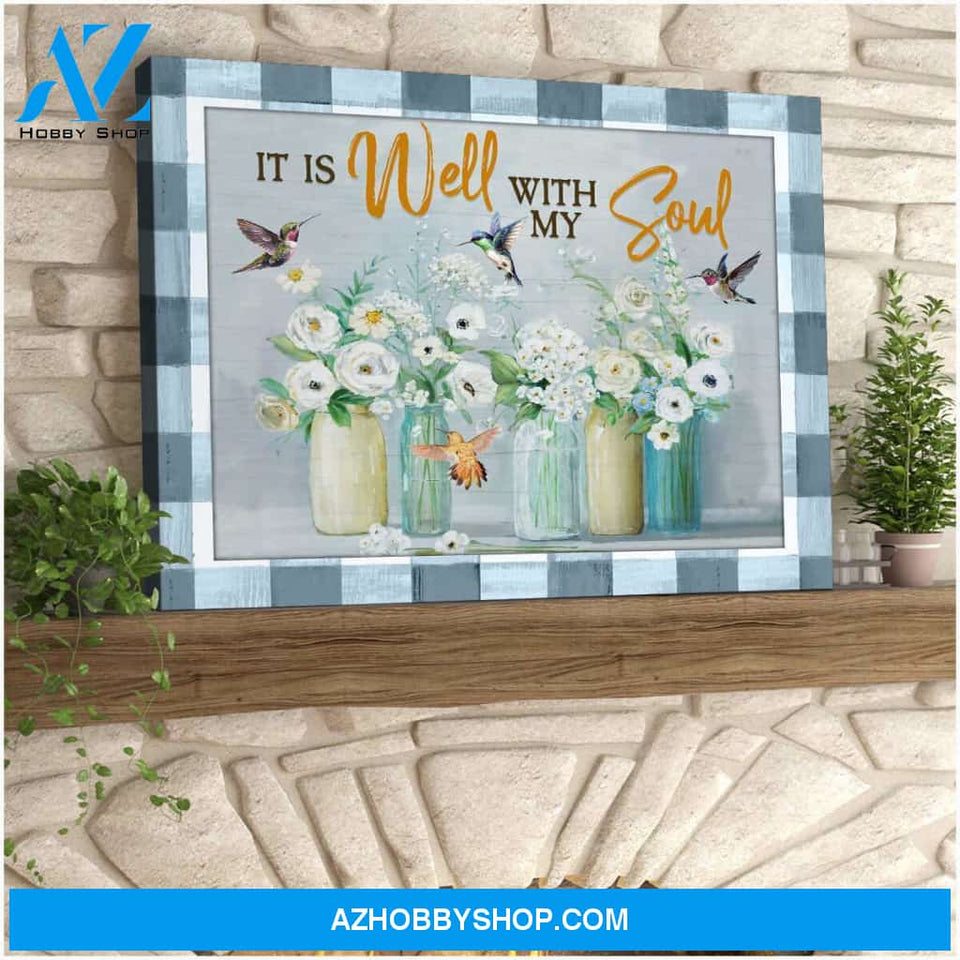 Farm Farmhouse Hummingbirds It is well with my soul Canvas Wall Art Decor