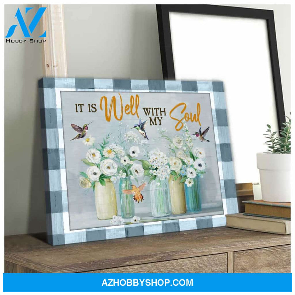 Farm Farmhouse Hummingbirds It is well with my soul Canvas Wall Art Decor