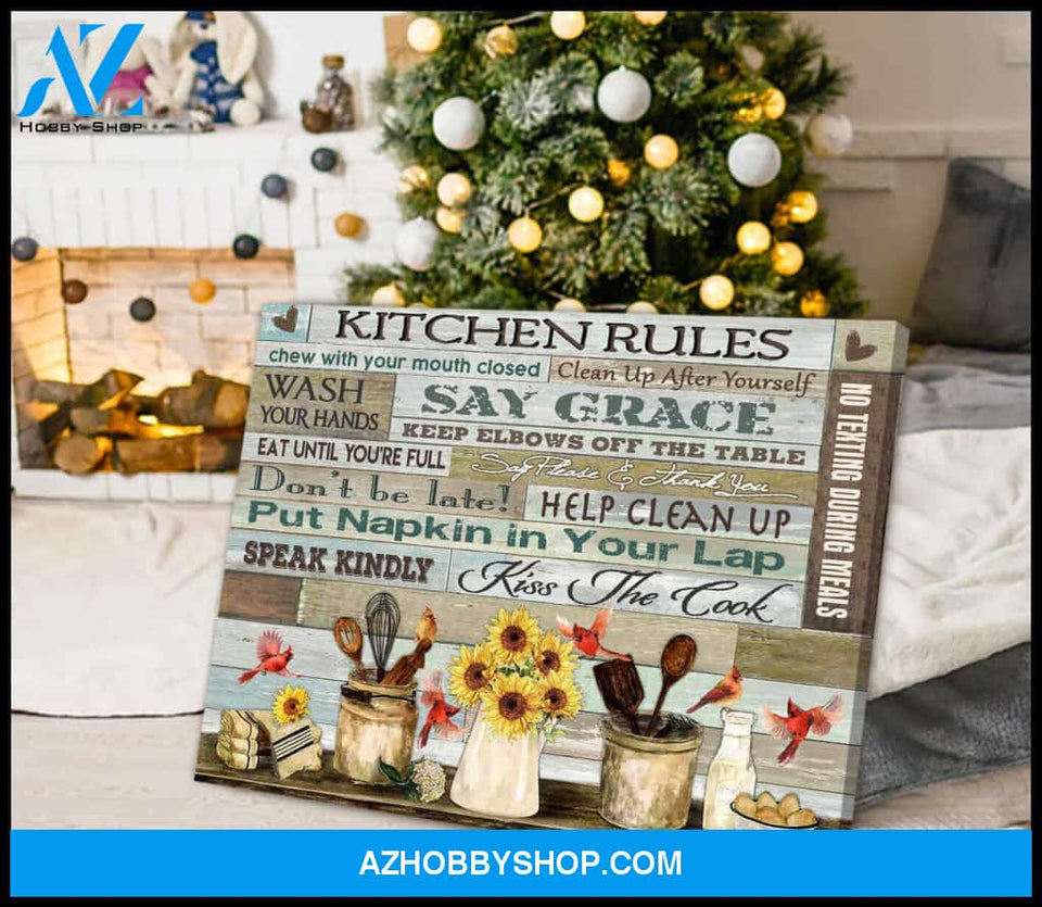 Farm Farmhouse Kitchen and Cardinal Canvas Kitchen Rules Wall Art Decor
