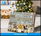 Farm Farmhouse Kitchen and Cardinal Canvas Kitchen Rules Wall Art Decor