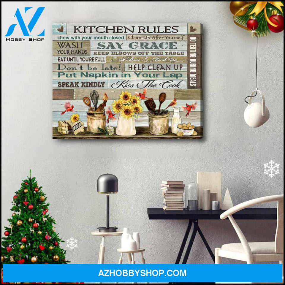 Farm Farmhouse Kitchen and Cardinal Canvas Kitchen Rules Wall Art Decor