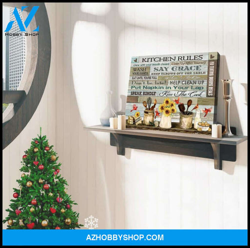 Farm Farmhouse Kitchen and Cardinal Canvas Kitchen Rules Wall Art Decor