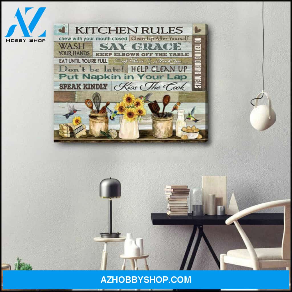 Farm Farmhouse Kitchen and Hummingbirds Canvas Kitchen Rules Wall Art , gifts for hummingbird lovers