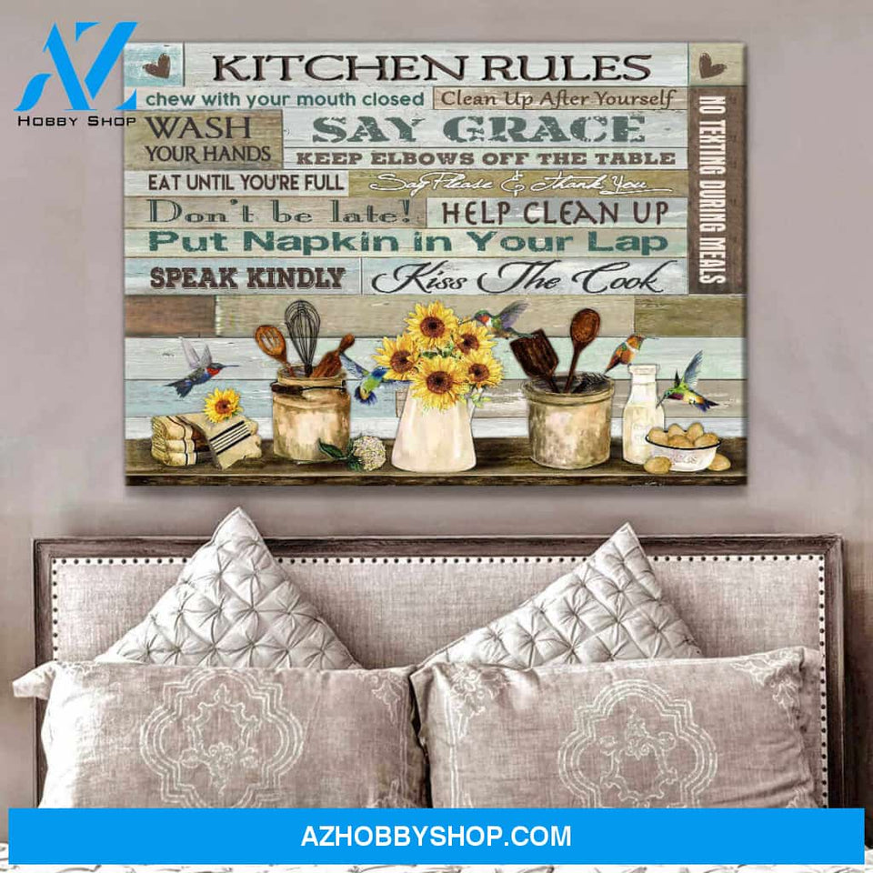 Farm Farmhouse Kitchen and Hummingbirds Canvas Kitchen Rules Wall Art Decor