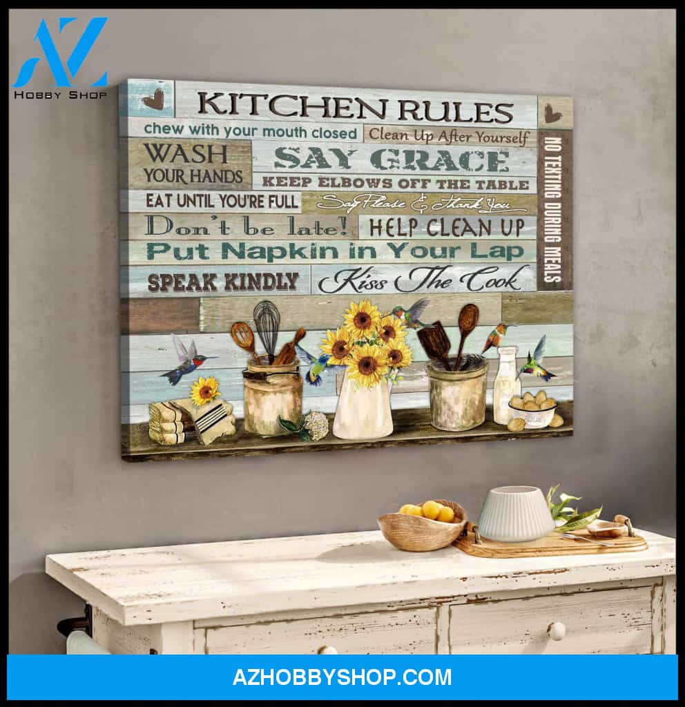 Farm Farmhouse Kitchen and Hummingbirds Canvas Kitchen Rules Wall Art Decor