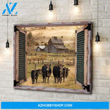 Farm Farmhouse Window Barn With Angus Cow Canvas Wall Art Decor