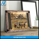 Farm Farmhouse Window Barn With Hereford Cows Canvas Wall Art, Wall Decor Visual Art Decor, Gifts For Cow Lovers