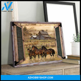 Farm Farmhouse Window Barn With Horses Canvas Wall Art Decor