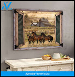 Farm Farmhouse Window Barn With Horses Canvas Wall Art Decor