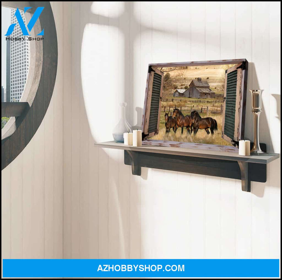 Farm Farmhouse Window Barn With Horses Canvas Wall Art Decor