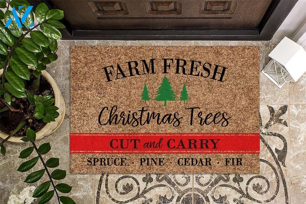 Farm Fresh Christmas Trees Doormat | Welcome Mat | House Warming Gift