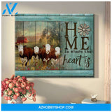 Farm Hereford Cows Home Is Where The Heart Is Canvas Wall Art Decor