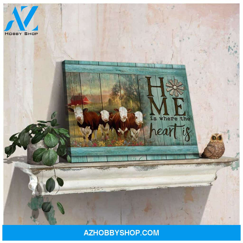 Farm Hereford Cows Home Is Where The Heart Is Canvas Wall Art Decor