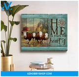 Farm Hereford Cows Home Is Where The Heart Is Canvas Wall Art Decor