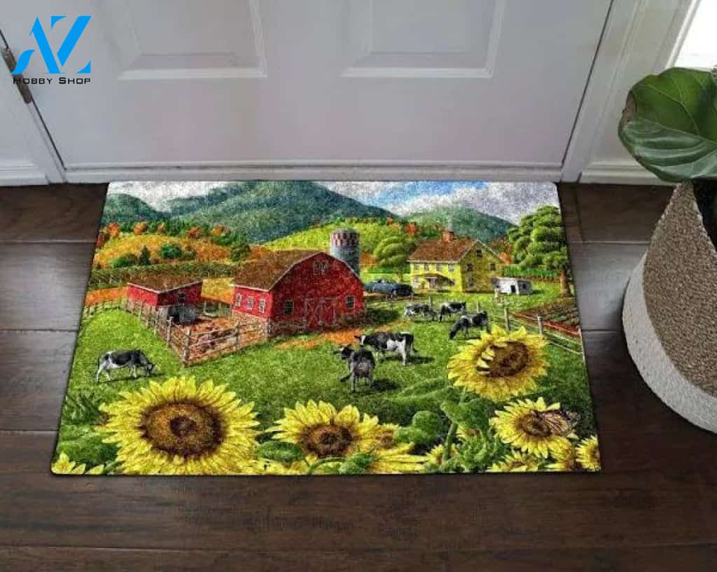 Farm Landscape Animal Doormat Welcome Mat Farm Live Lover Rug Farmer House Decor Housewarming Gift Gift for Famer Friend Family Gift for Farm Animal Lovers