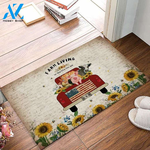 Farm Living Is The Life For Me Pig Chicken Cow Sunflower Truck Doormat Welcome Mat House Warming Gift Home Decor Gift For Animal Lovers Funny Doormat Gift Idea