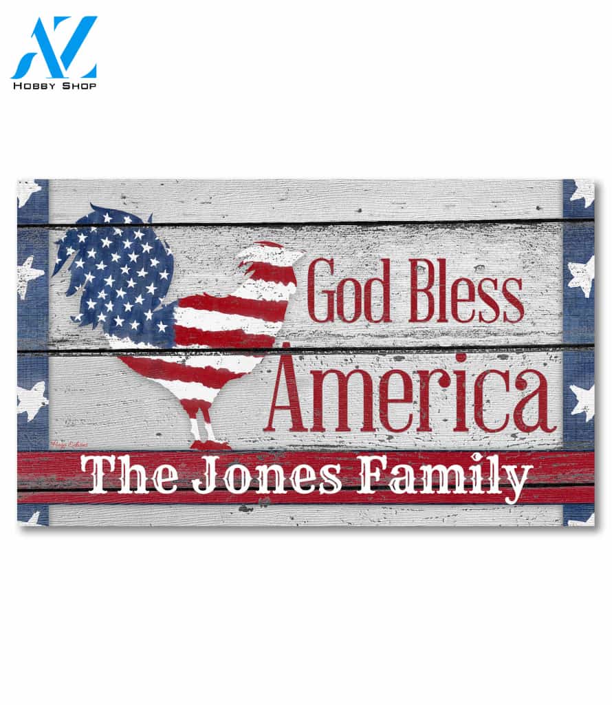 Farm Patriotic Rooster Personalized Doormat - 18" x 30"