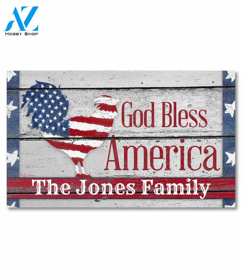 Farm Patriotic Rooster Personalized Doormat - 18" x 30"