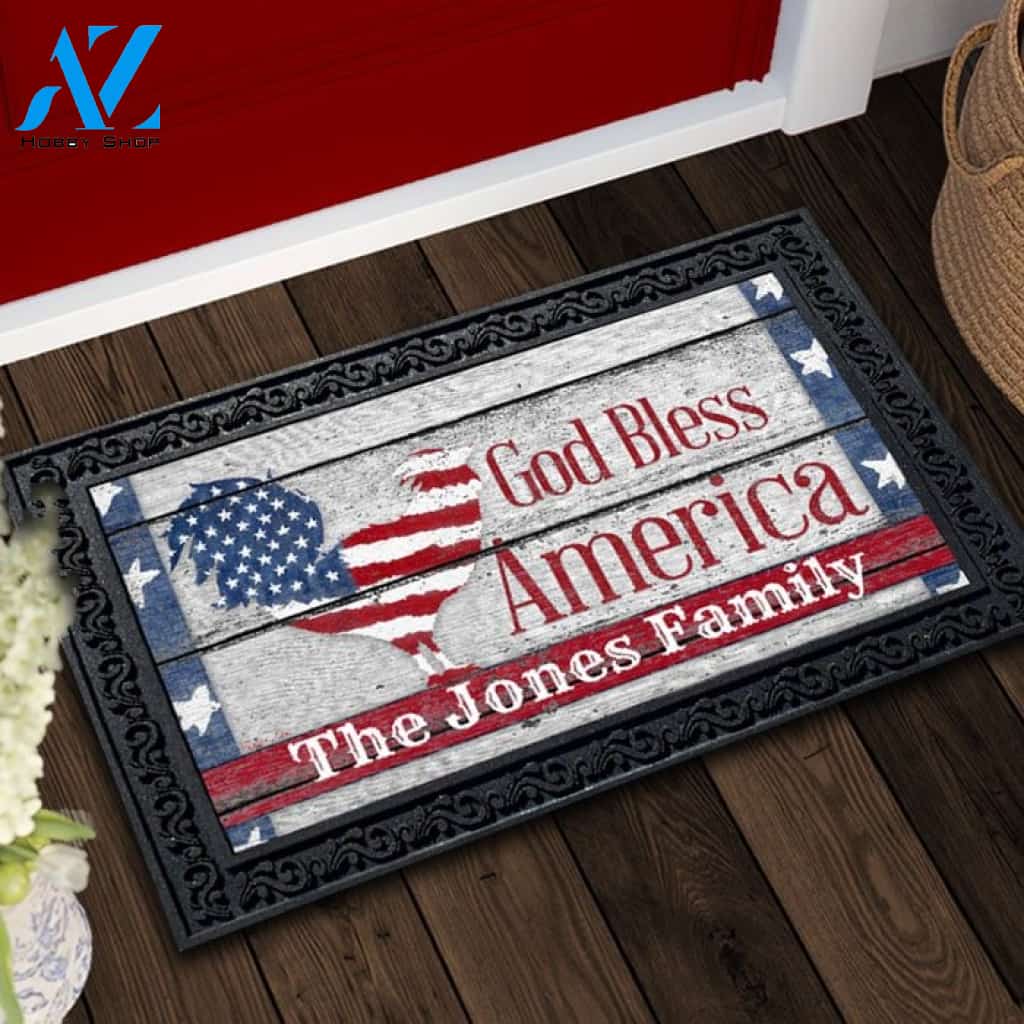 Farm Patriotic Rooster Personalized Doormat - 18