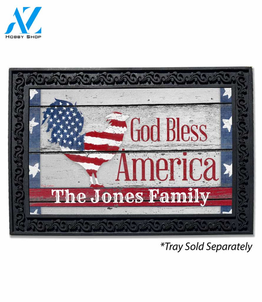 Farm Patriotic Rooster Personalized Doormat - 18" x 30"