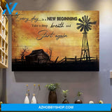 Farm sunset windmill - Everyday is a new beginning - Jesus Landscape Canvas Prints - Wall Art