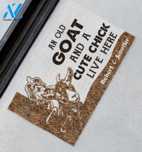 Farmer An Old Goat And A Cute Chick Live Here Doormat