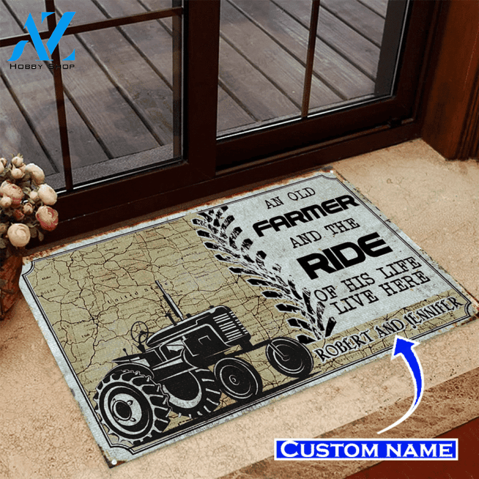 Farmer and The Ride Live Here Custom Doormat | Welcome Mat | House Warming Gift