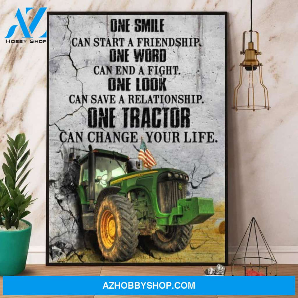 Farmer john deere tractor change life US flag Canvas, Wall Decor Visual Art