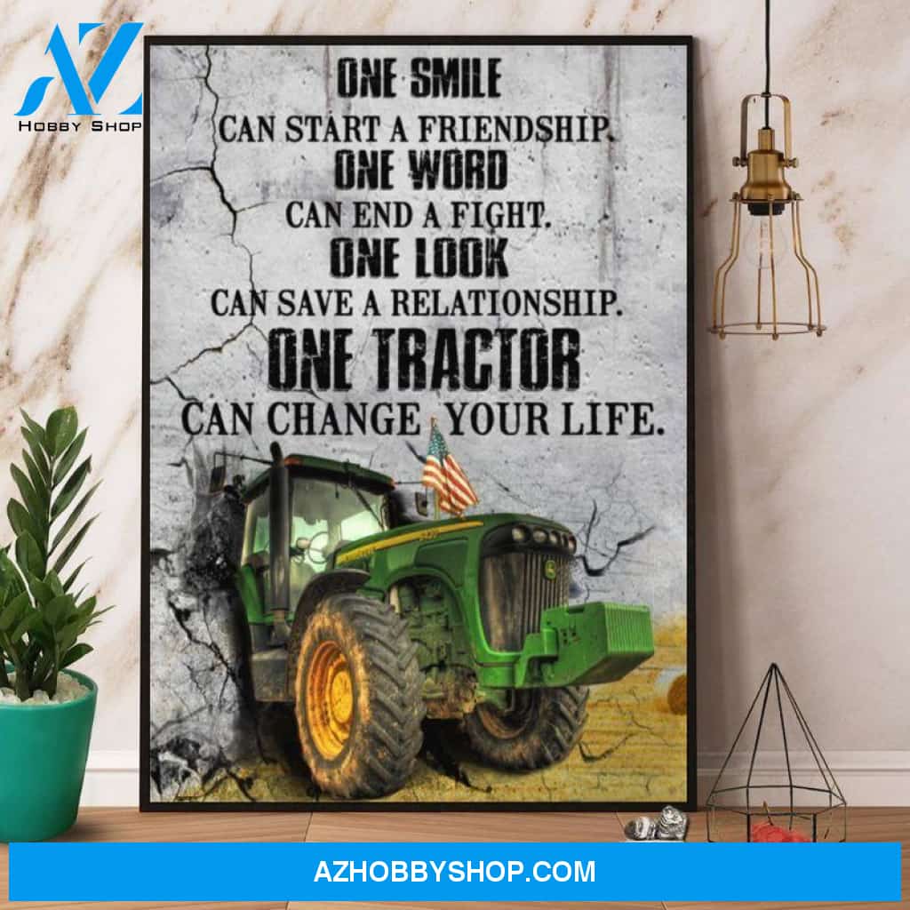 Farmer john deere tractor change life US flag Canvas, Wall Decor Visual Art
