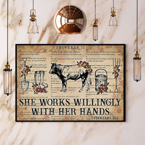 Farmer She Works Willingly With Her Hands Paper Poster No Frame Matte Canvas Wall Decor