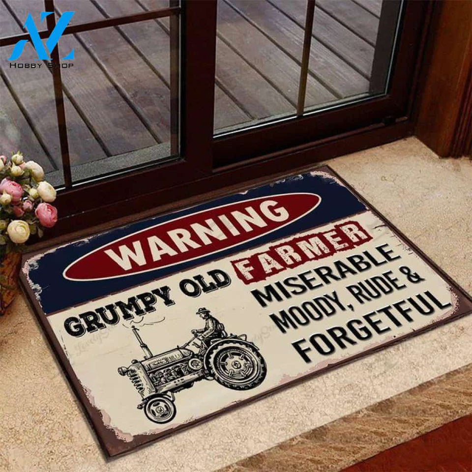 Farmer Warning Tractor Grumpy Old Farmer Doormat | Welcome Mat | House Warming Gift