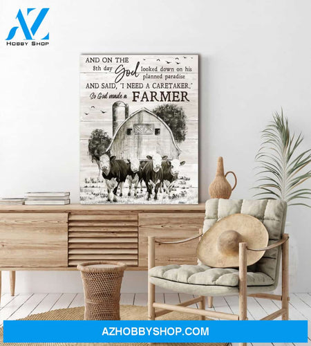 Farmhouse and Hereford Cows So God made a farmer Farm Canvas Wall Art Decor