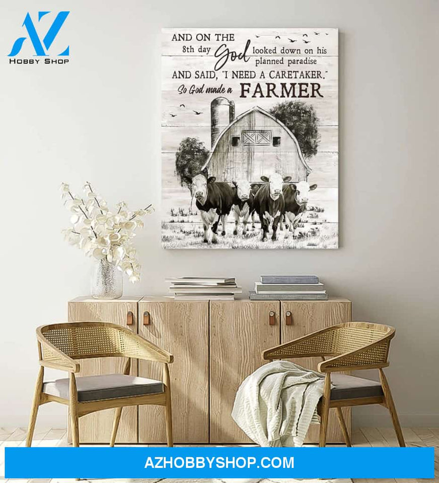 Farmhouse and Hereford Cows So God made a farmer Farm Canvas Wall Art Decor