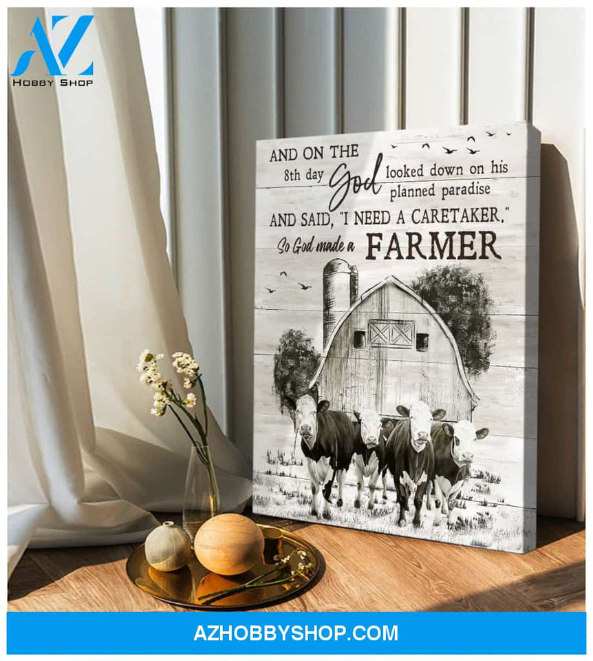 Farmhouse and Hereford Cows So God made a farmer Farm Canvas Wall Art Decor