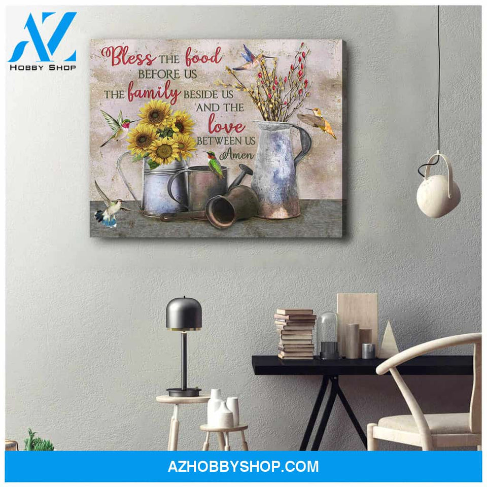 Farmhouse and Hummingbirds Canvas Bless the food before us Wall Art Decor