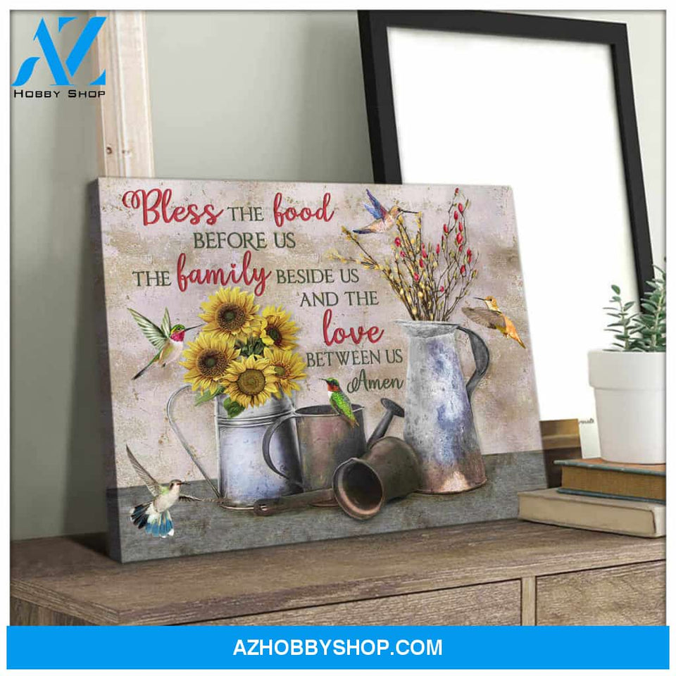 Farmhouse and Hummingbirds Canvas Bless the food before us Wall Art Decor