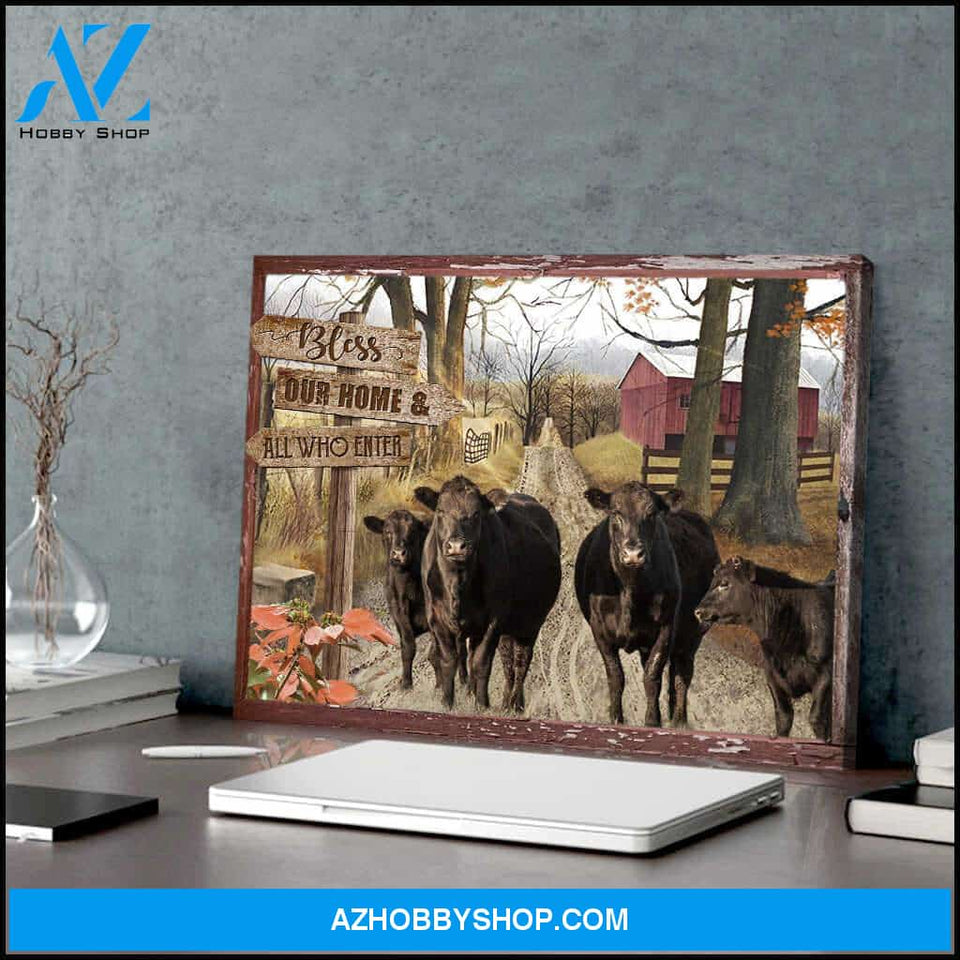 Farmhouse Angus Cows Bless This Home Canvas Wall Art Decor