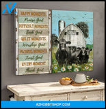 Farmhouse Angus Cows Happy Moments Praise God Canvas Wall Art Decor