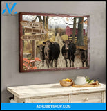 Farmhouse Angus Cows Bless This Home Wall Art Decor, Great Gift for Cows Lovers Canvas