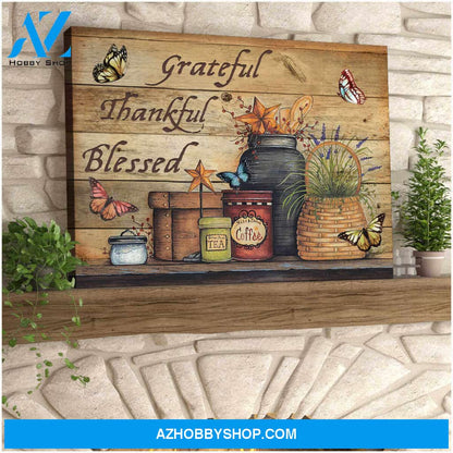 Farmhouse Butterflies Canvas Grateful Thankful Blessed Wall Art Decor