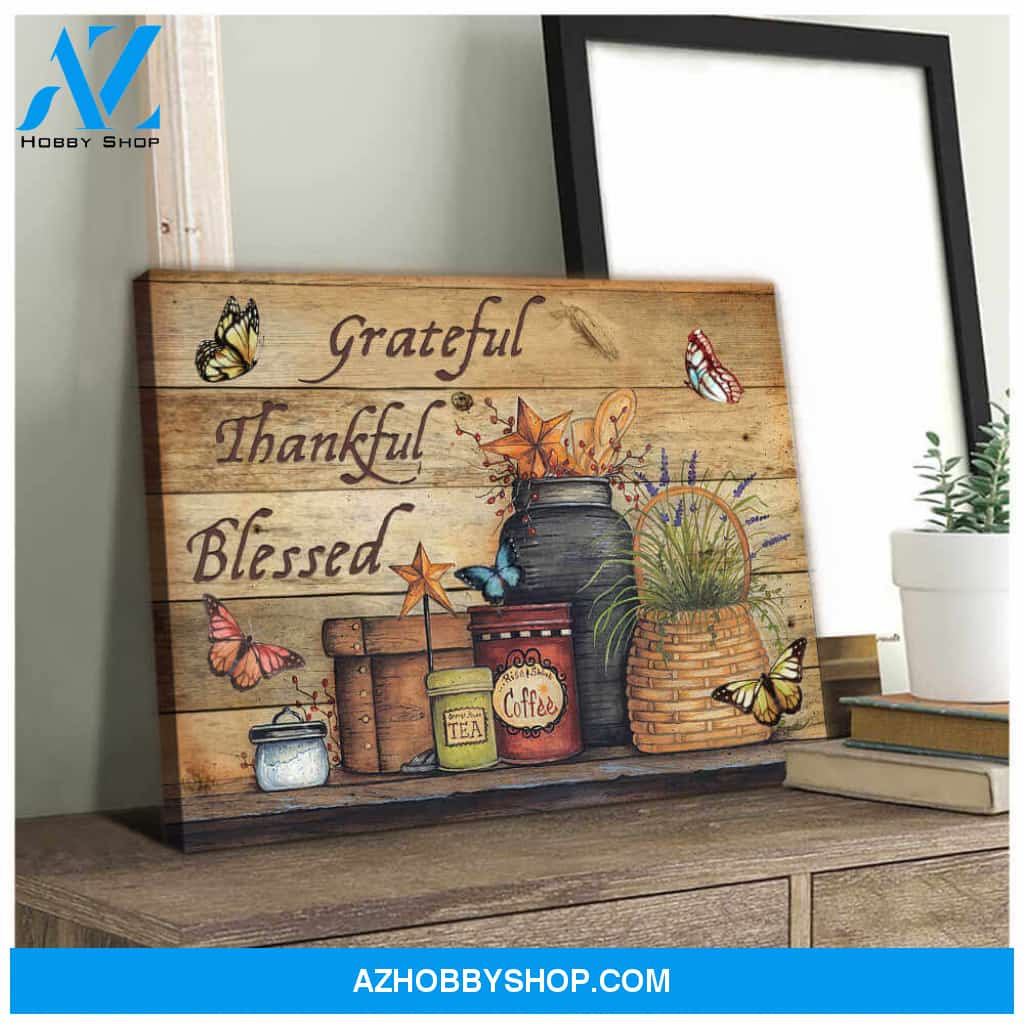 Eviral Store Farmhouse Butterflies Canvas Grateful Thankful Blessed Wall Art Decor Canvas Poster – Butterfly Canvas Print Wall Art