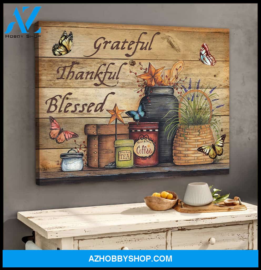 Eviral Store Farmhouse Butterflies Canvas Grateful Thankful Blessed Wall Art Decor Canvas Poster – Butterfly Canvas Print Wall Art