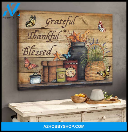 Eviral Store Farmhouse Butterflies Canvas Grateful Thankful Blessed Wall Art Decor Canvas Poster – Butterfly Canvas Print Wall Art