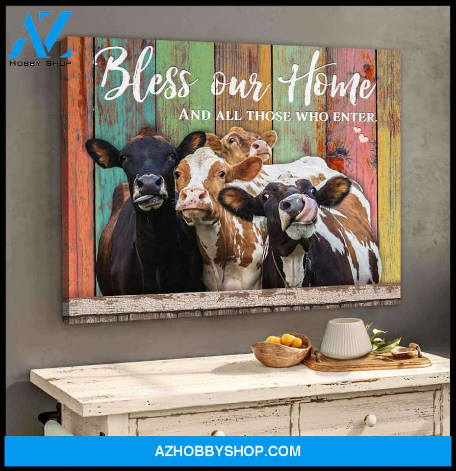 Farmhouse Canvas Bless our home and all those who enter Wall Art Decor