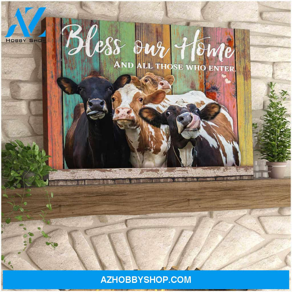 Farmhouse Canvas Bless our home and all those who enter Wall Art Decor